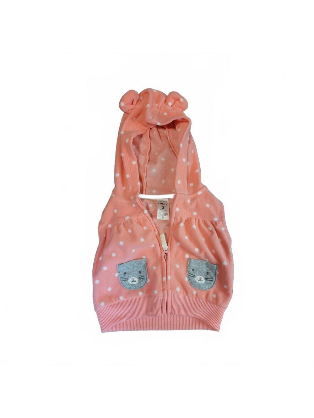Carter Baby Girl Fleece Pink Polka Dot Kitty Zip Up Vest Size 3 Months
